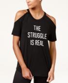 Material Girl Active Juniors' Cold-shoulder Graphic T-shirt, Created For Macy's