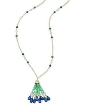 Charter Club Gold-tone Green And Blue Beaded Fringed Tassel Necklace, Only At Macy's