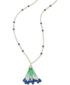 Charter Club Gold-tone Green And Blue Beaded Fringed Tassel Necklace, Only At Macy's