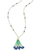 Charter Club Gold-tone Green And Blue Beaded Fringed Tassel Necklace, Only At Macy's