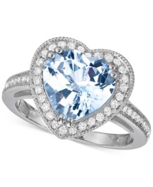 Aquamarine (2-3/4 Ct. T.w.) & Diamond (1/3 Ct. T.w.) Heart Ring In 14k White Gold
