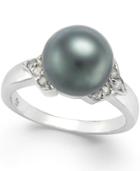 Tahitian Pearl (9mm) And Diamond Ring (1/6 Ct. T.w.) In 14k White Gold