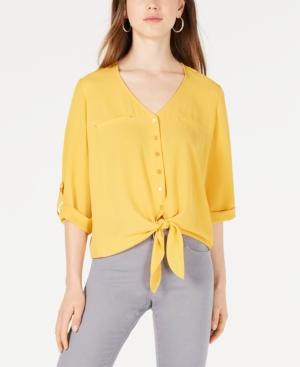 Bcx Juniors' Tie-waist Button-front Blouse