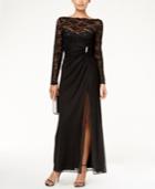 Onyx Embellished Illusion-lace Front-slit Gown