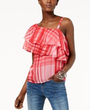 I.n.c. Printed One-shoulder Ruffled Top, Created For Macy's