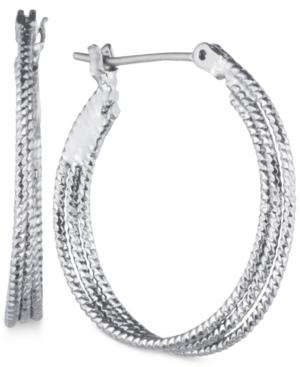 Nine West Silver-tone Hammered Hoop Earrings