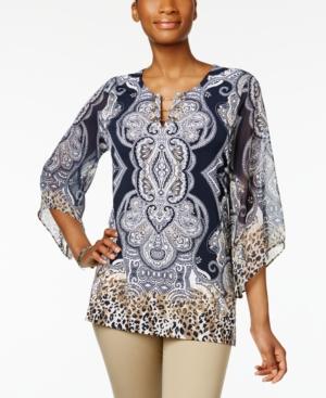 Jm Collection Printed Toggle Tunic, Only At Macy's