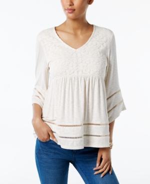 Style & Co Mixed-media Peasant Top, Only At Macy's