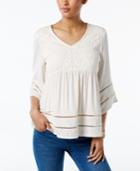 Style & Co Mixed-media Peasant Top, Only At Macy's