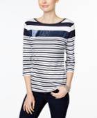 Charter Club Petite Sequined Striped Top, Only At Macy's