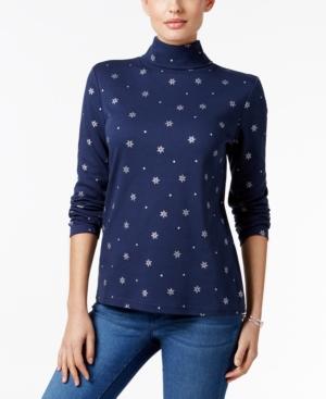 Karen Scott Petite Printed Turtleneck Top, Only At Macy's