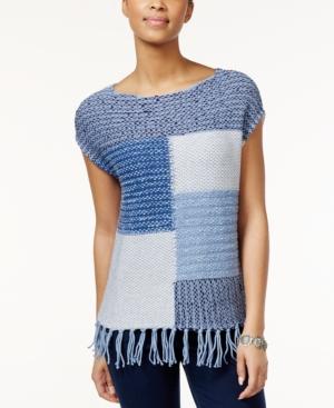 American Living Colorblocked Fringe Knit Sweater