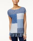 American Living Colorblocked Fringe Knit Sweater