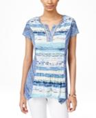 Style & Co. Petite Printed Handkerchief-hem Top, Only At Macy's