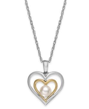 Cultured Freshwater Pearl Heart Pendant Necklace In 14k Gold And Sterling Silver (5mm)