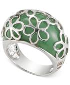 Dyed Jade Floral Overlay Ring In Sterling Silver