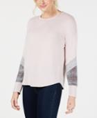 Hippie Rose Juniors' Plaid-sleeve Hacci Sweater