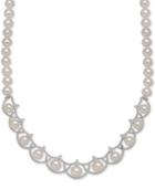 Arabella Cultured Freshwater Pearl (8mm) And Swarovski Zirconia Necklace In Sterling Silver