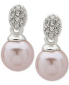 Anne Klein Silver-tone Pave & Pink Imitation Pearl Drop Earrings