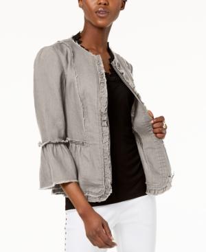I.n.c. Ruffled Linen Frayed-trim Jacket, Created For Macy's