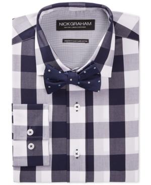 Nick Graham Navy Buffalo Check Dress Shirt And Dot Bow Tie Set