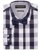 Nick Graham Navy Buffalo Check Dress Shirt And Dot Bow Tie Set