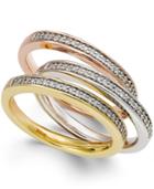 Tri-tone Diamond Three-band Set (1/4 Ct. T.w.) In 14k Gold Over Sterling Silver