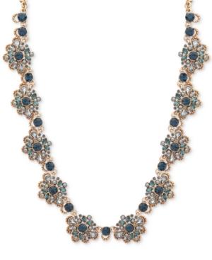 Marchesa Gold-tone Blue Crystal, Bead & Imitation Pearl Collar Necklace