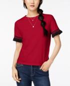 Self Esteem Juniors' Contrast Stripe Ruffle-sleeve T-shirt