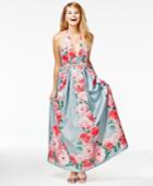 Teeze Me Juniors' Printed Satin Halter Gown, A Macy's Exclusive Style