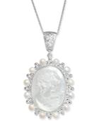 Cultured Freshwater Pearl (4mm) & Mother-of-pearl Cameo Pendant Necklace In Sterling Silver