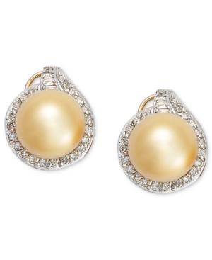 Pearl Earrings, 14k Gold Golden South Sea Pearl (11mm) And Diamond (3/4 Ct. T.w.) Stud Earrings