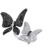 Effy Caviar Black And White Diamond (2-1/5 Ct. T.w.) Butterfly Ring In 14k White Gold