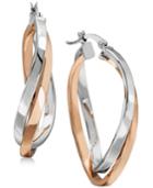 Two-tone Twisted Hoop Earrings In Sterling Silver And 18k Rose Gold Plating