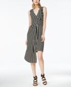 Bar Iii Striped Asymmetrical Wrap Dress, Created For Macy's