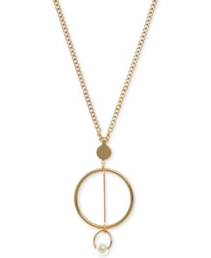 Dkny Gold-tone Multi-circle & Imitation Pearl Pendant Necklace, Created For Macy's