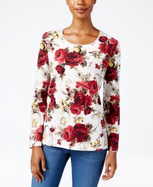 Karen Scott Rose-print Top, Only At Macy's