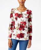 Karen Scott Rose-print Top, Only At Macy's