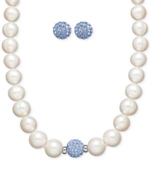 Honora Style Cultured Freshwater Pearl (7mm) And Blue Crystal Stud Jewelry