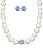 Honora Style Cultured Freshwater Pearl (7mm) And Blue Crystal Stud Jewelry