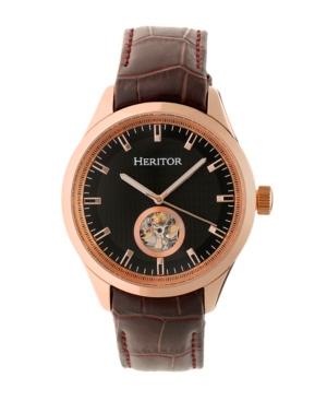Heritor Automatic Crew Rose Gold & Black Leather Watches 46mm