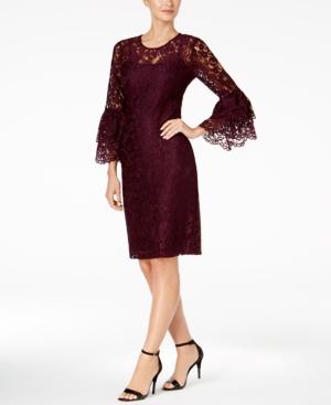 Calvin Klein Bell-sleeve Lace Illusion Sheath Dress