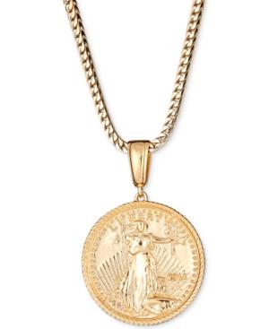 Men's Liberty Coin 24 Pendant Necklace In 18k Gold-plated Sterling Silver