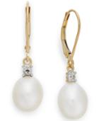 Cultured Freshwater Pearl (8mm) And Diamond Accent Earrings In 14k Gold