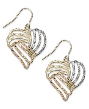 10k Gold Tri-tone Earrings, Heart Drop Earrings