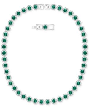 Swarovski Silver-tone Green Crystal All-around Collar Necklace