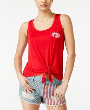 Pretty Rebellious Juniors' Lips Graphic Tie-front Tank