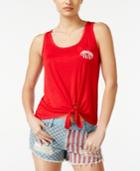 Pretty Rebellious Juniors' Lips Graphic Tie-front Tank