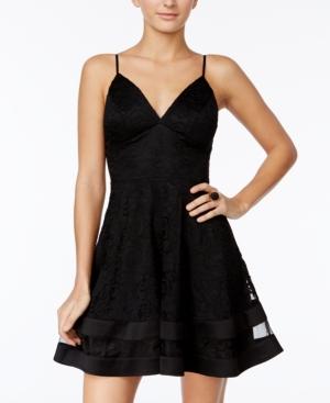 City Studios Juniors' Lace Illusion-hem Fit & Flare Dress