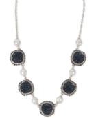 Lucky Brand Silver-tone Pave, Stone & Imitation Pearl Collar Necklace, 17-1/2 + 2 Extender